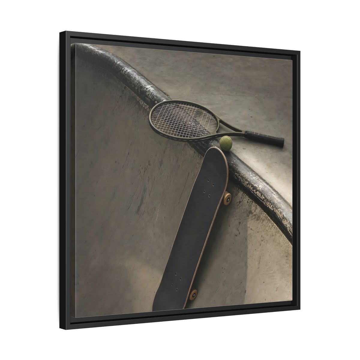 Side Mockup 31. Skatepark Gear Still Life shown as framed canvas print