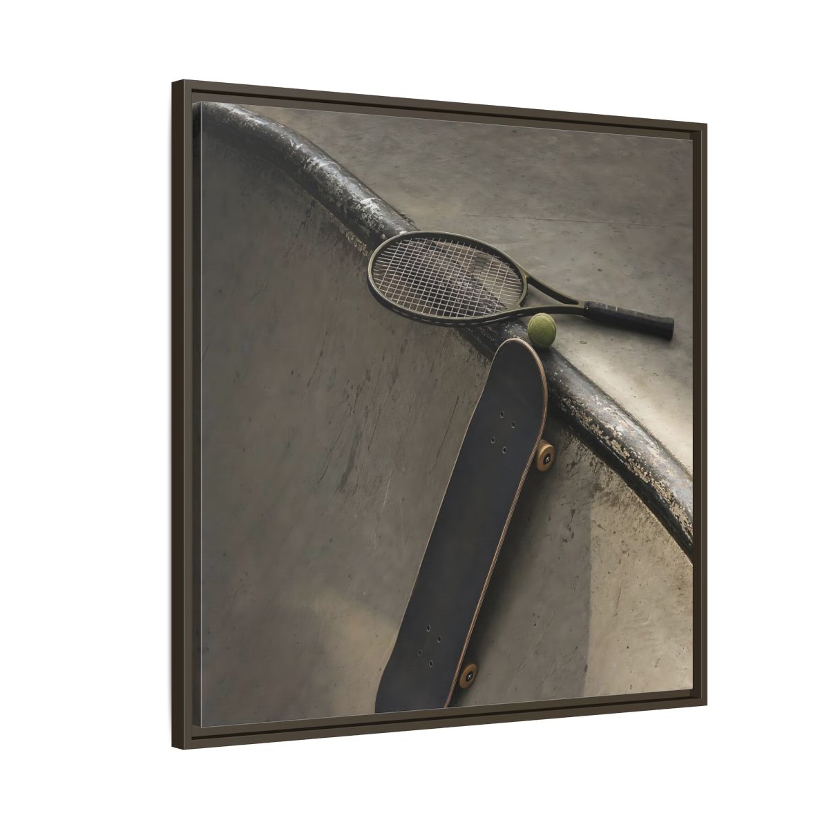 Side Mockup 8. Skatepark Gear Still Life shown as framed canvas print