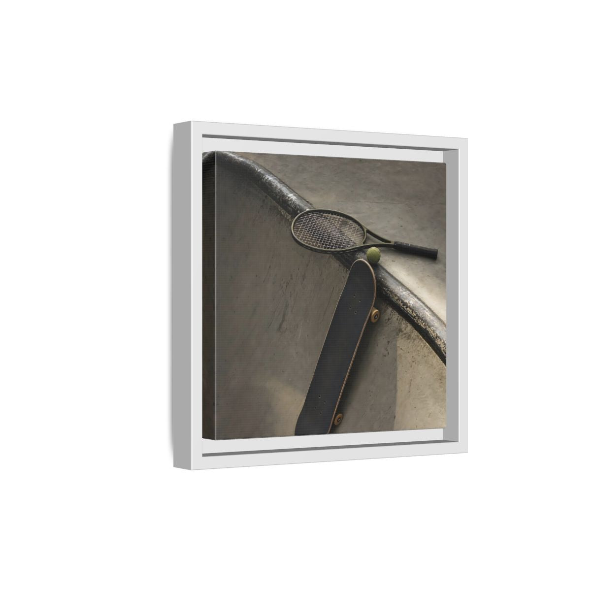 Side Mockup 19. Skatepark Gear Still Life shown as framed canvas print