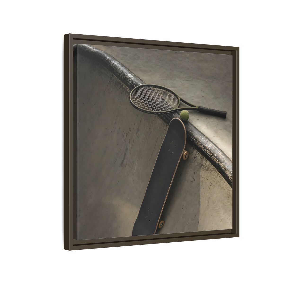 Side Mockup 11. Skatepark Gear Still Life shown as framed canvas print