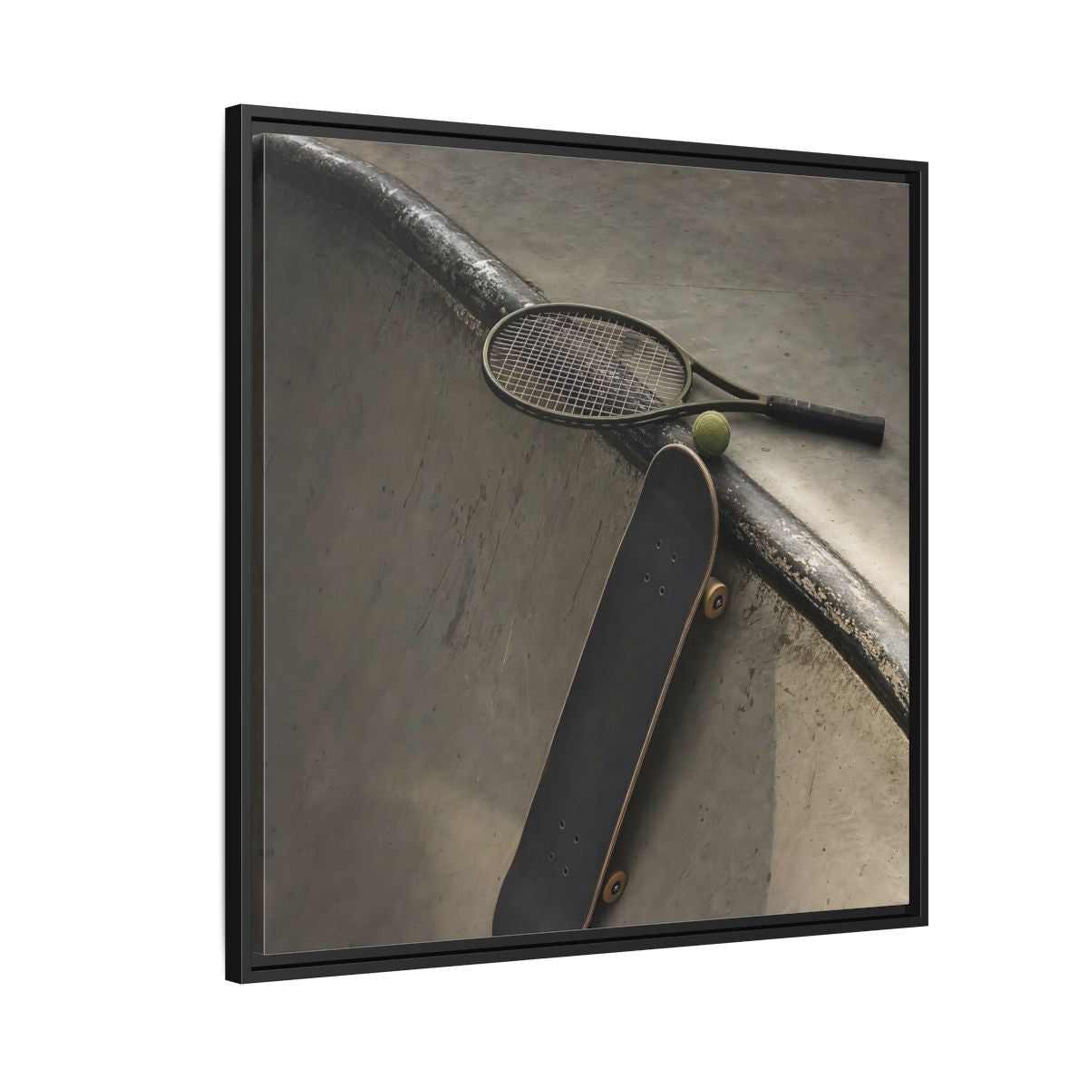 Side Mockup 9. Skatepark Gear Still Life shown as framed canvas print