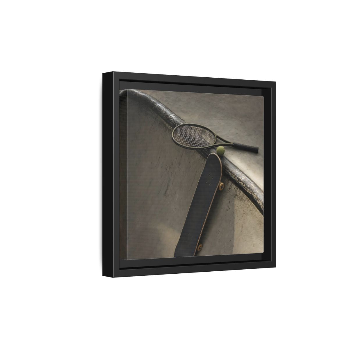 Side Mockup 21. Skatepark Gear Still Life shown as framed canvas print