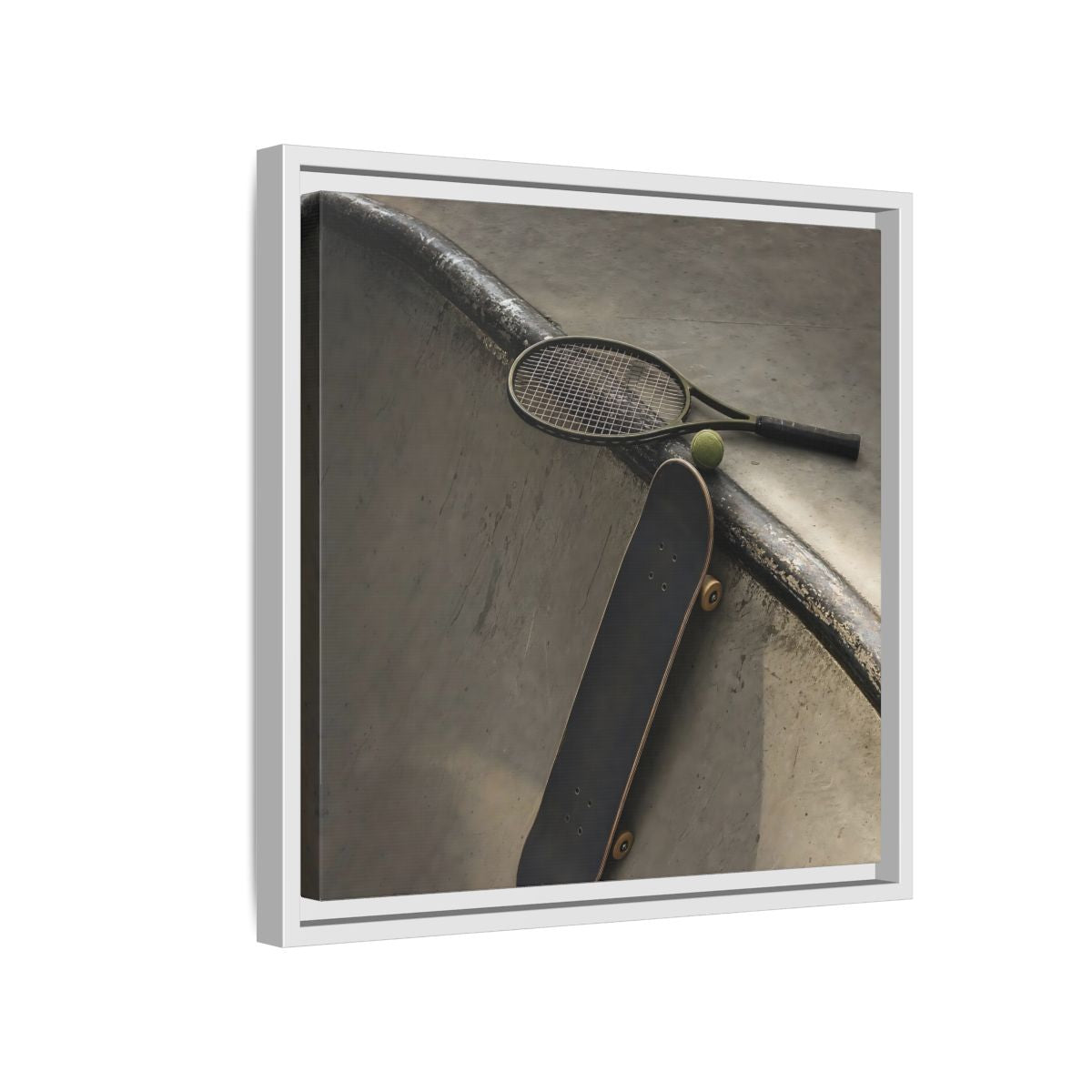 Side Mockup 13. Skatepark Gear Still Life shown as framed canvas print