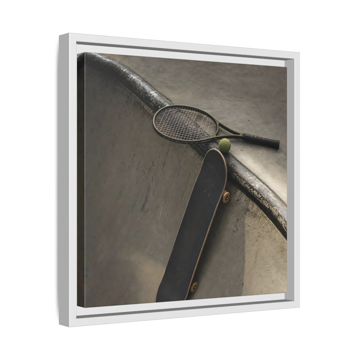Side Mockup 28. Skatepark Gear Still Life shown as framed canvas print