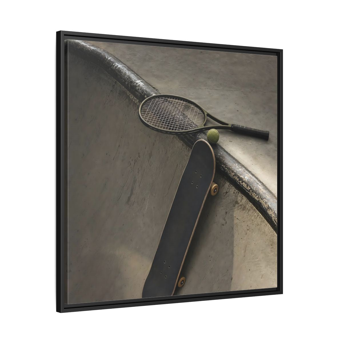 Side Mockup 30. Skatepark Gear Still Life shown as framed canvas print