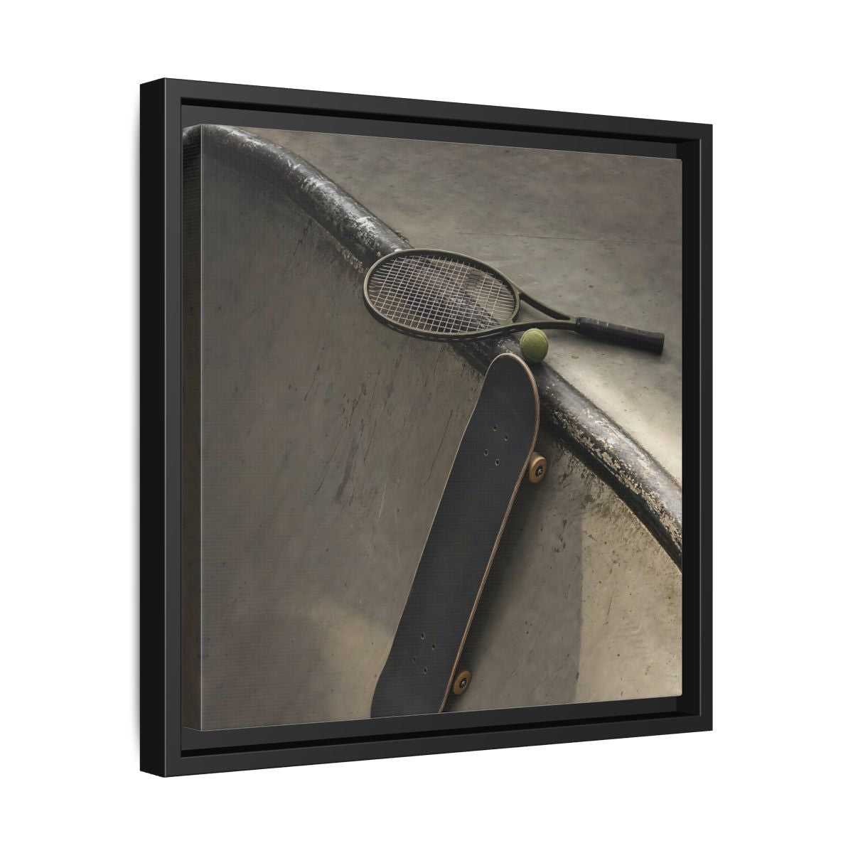 Side Mockup 32. Skatepark Gear Still Life shown as framed canvas print