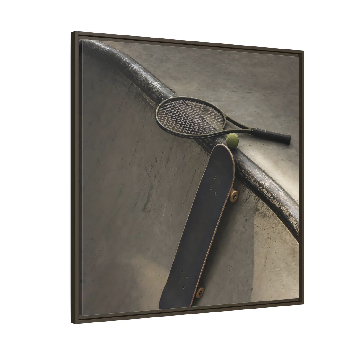 Side Mockup 5. Skatepark Gear Still Life shown as framed canvas print