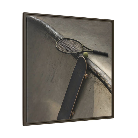 Main Mockup. Skatepark Gear Still Life shown as framed canvas print