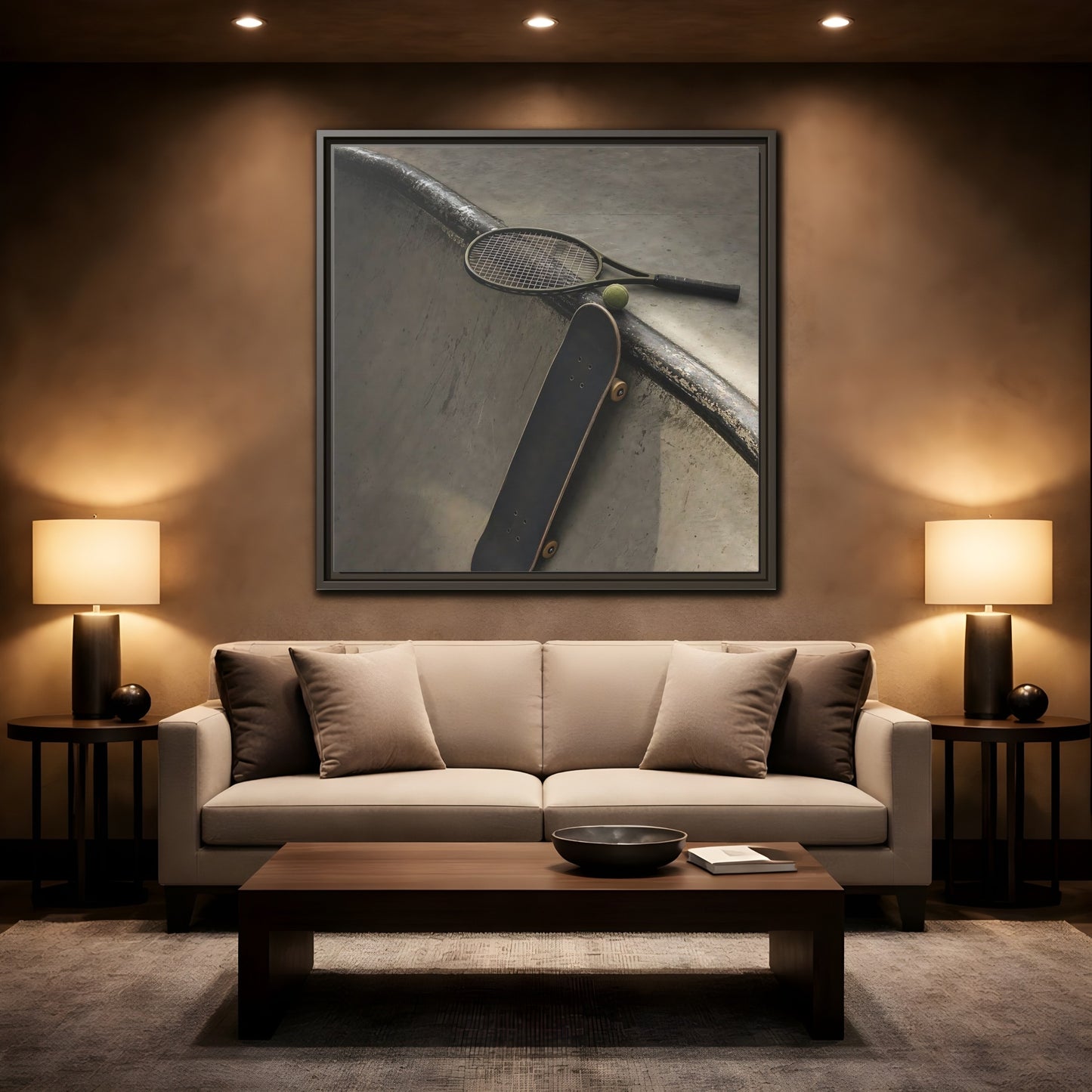 Mockup 2. Skatepark Gear Still Life shown as framed canvas print