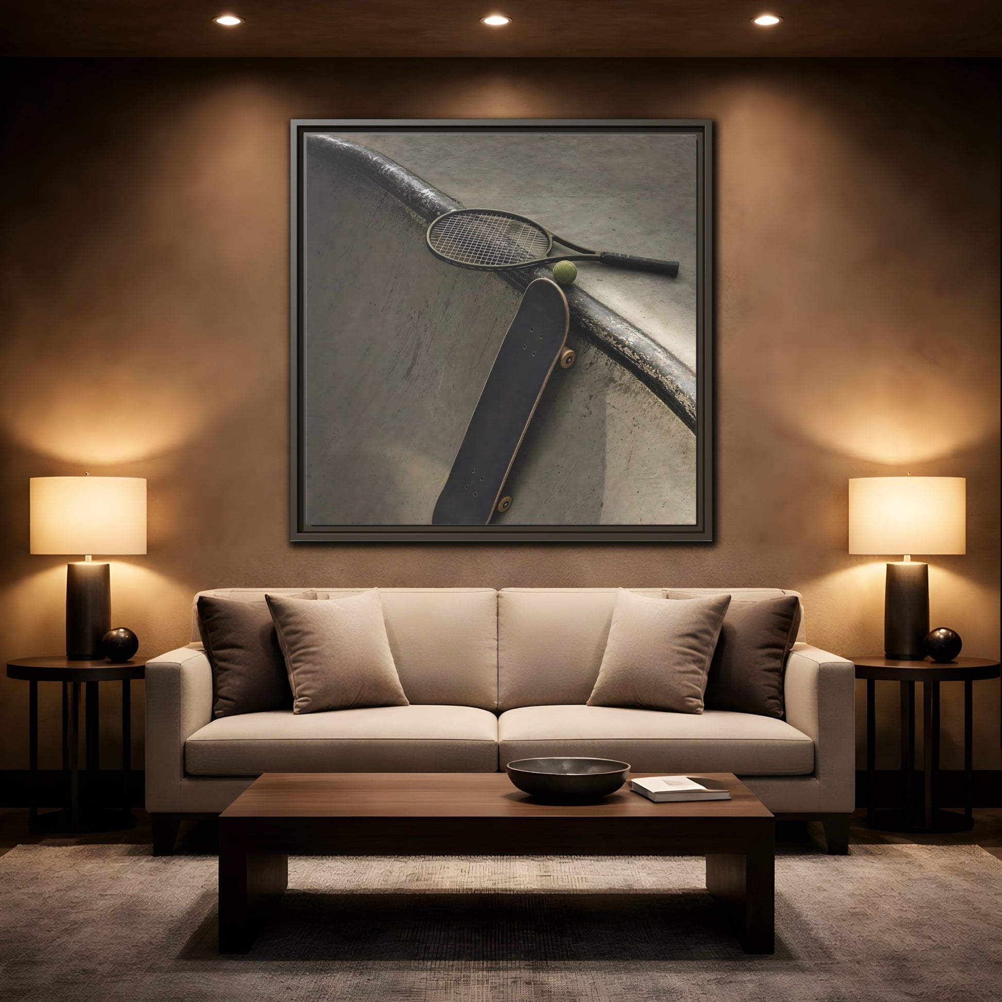 Mockup 2. Skatepark Gear Still Life shown as framed canvas print