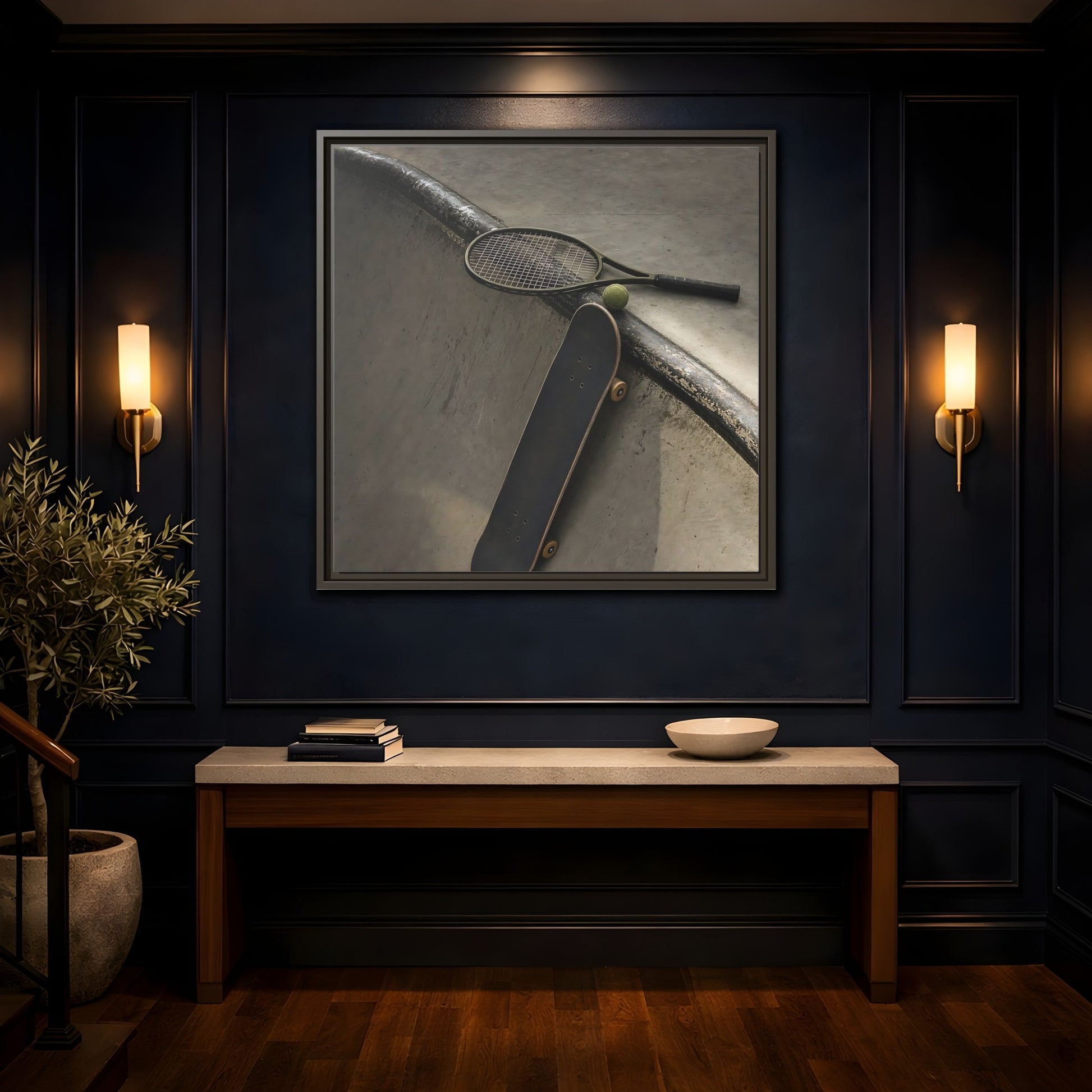 Mockup 4. Skatepark Gear Still Life shown as framed canvas print