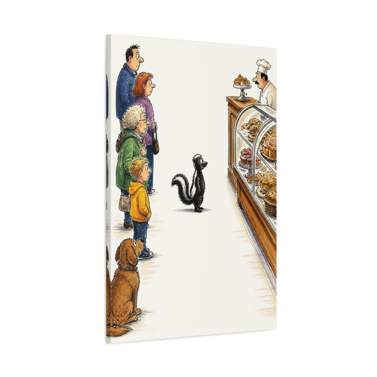 Main Mockup. Skunk At The Bakery shown as canvas print