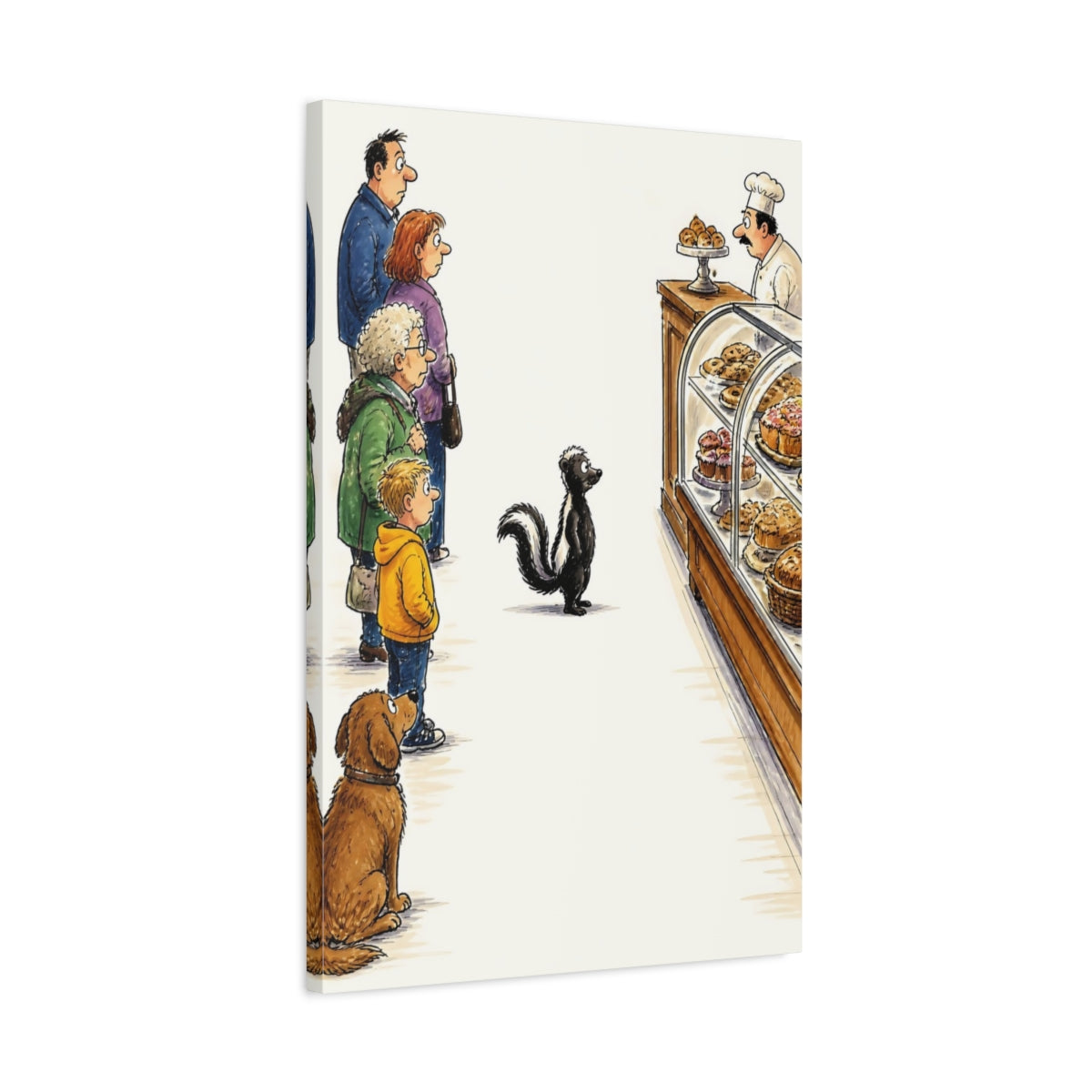 Side Mockup 2. Skunk At The Bakery shown as canvas print