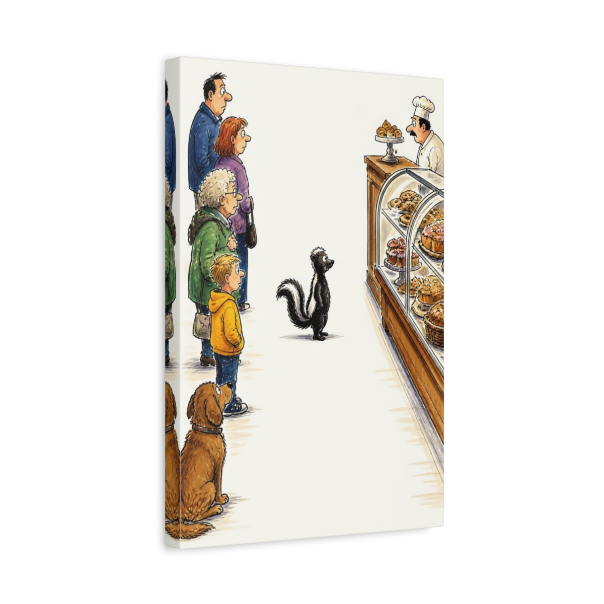 Side Mockup 4. Skunk At The Bakery shown as canvas print