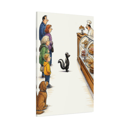 Side Mockup 1. Skunk At The Bakery shown as canvas print