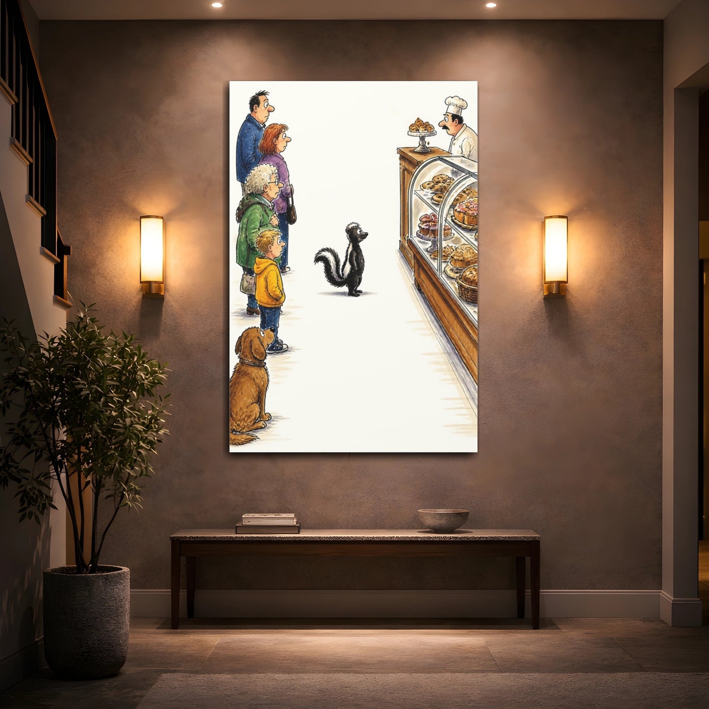 Mockup 2. Skunk At The Bakery shown as canvas print