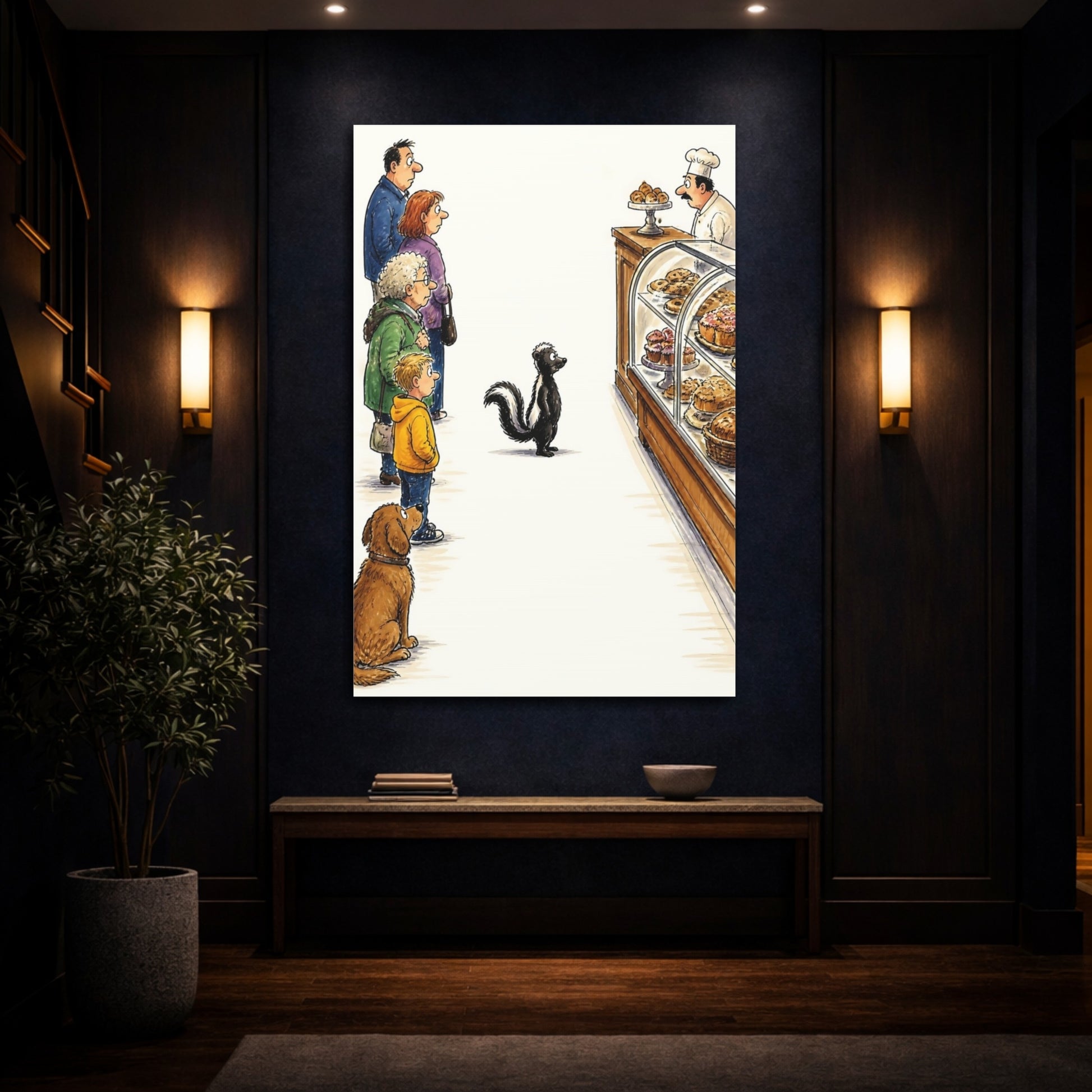 Mockup 4. Skunk At The Bakery shown as canvas print