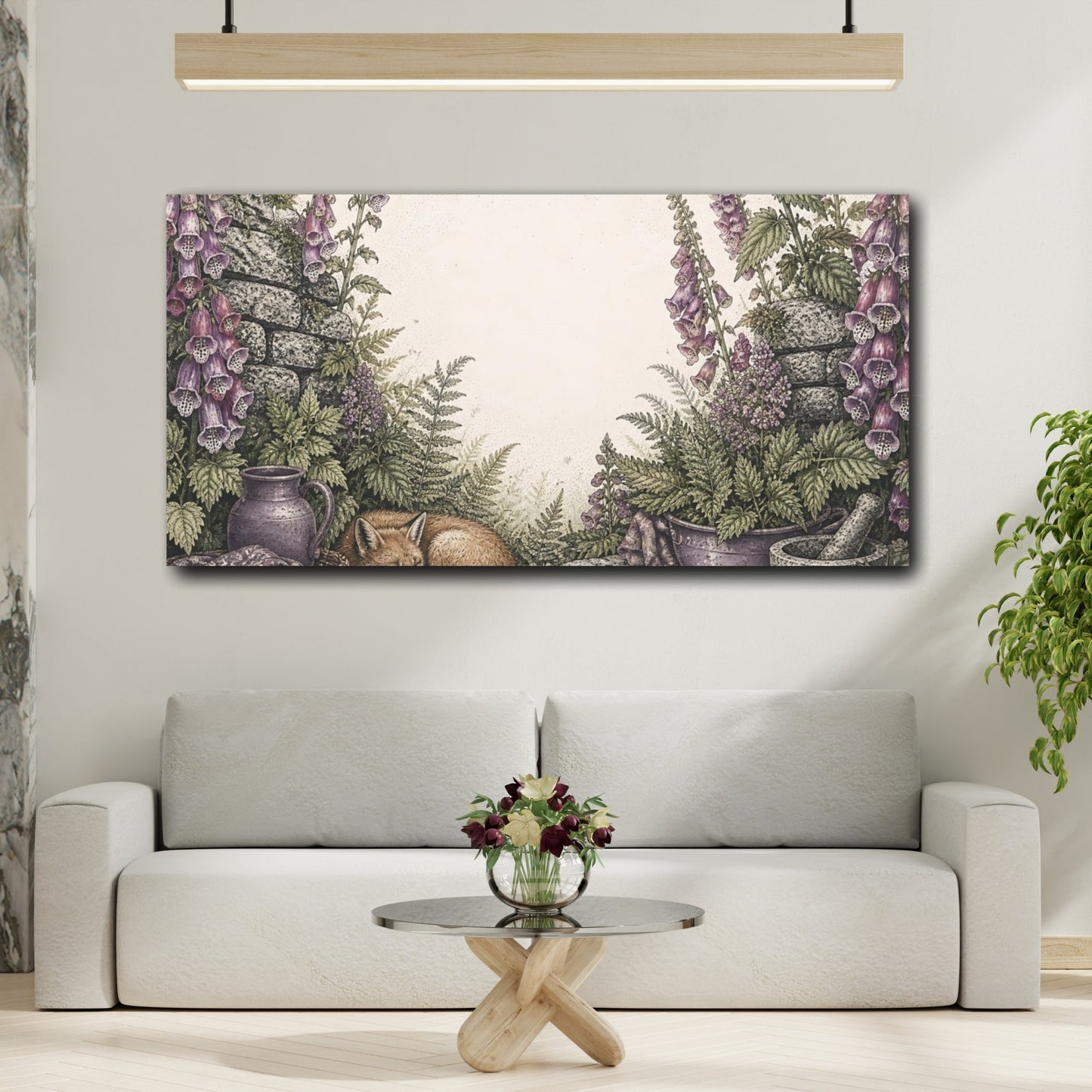 Mockup 2. Sleeping Fox Among Foxgloves shown as canvas print