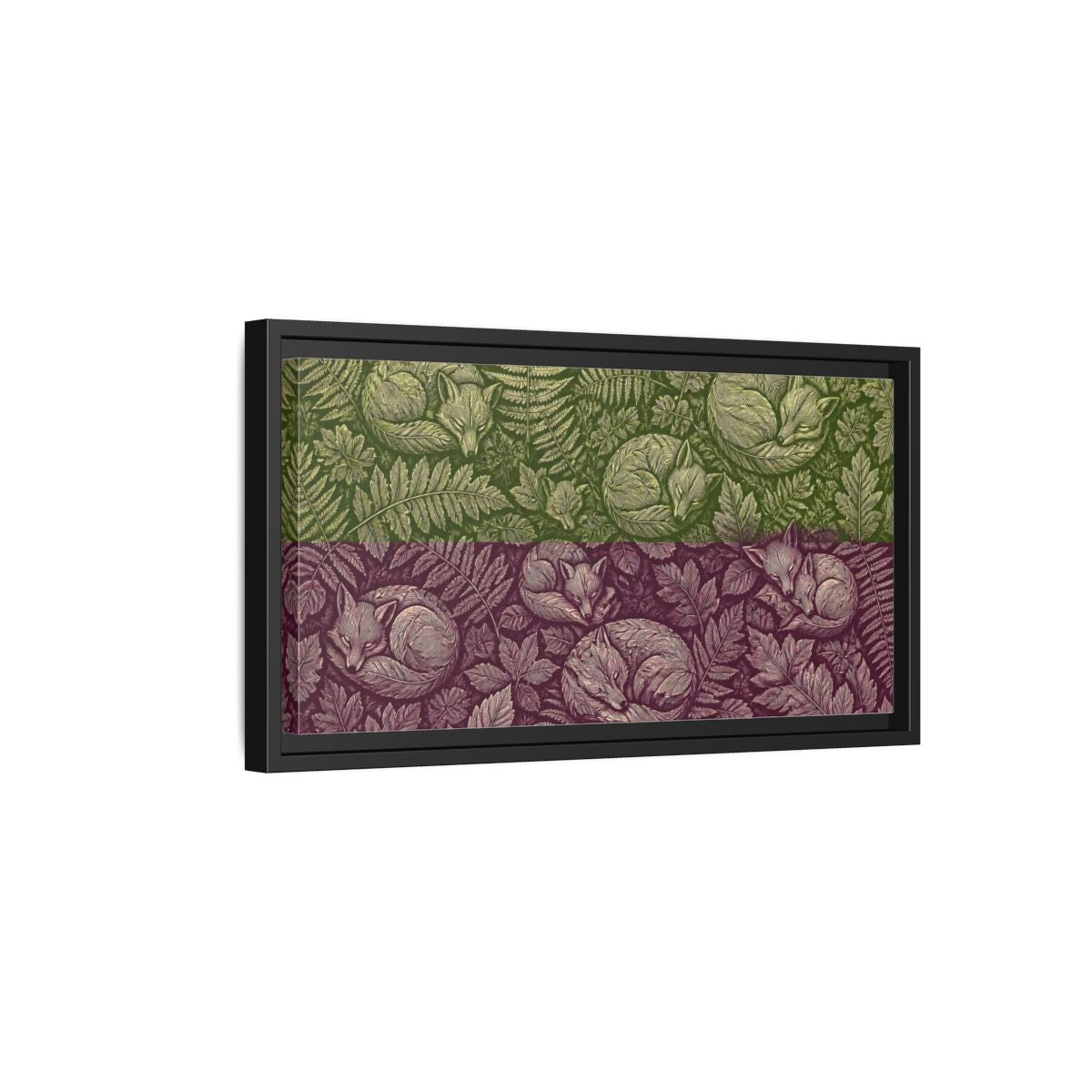Side Mockup 8. Sleeping Foxes In Ferns shown as framed canvas print