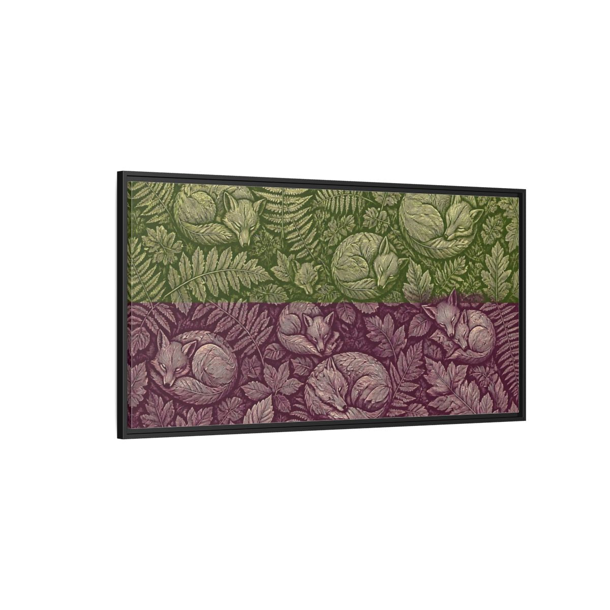 Side Mockup 5. Sleeping Foxes In Ferns shown as framed canvas print