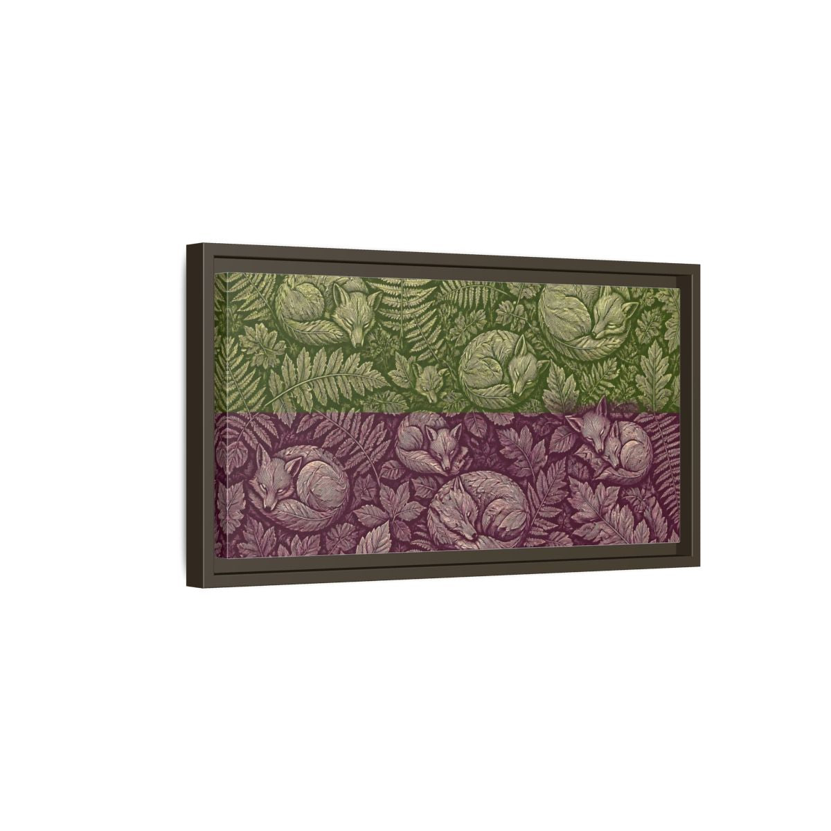 Side Mockup 7. Sleeping Foxes In Ferns shown as framed canvas print