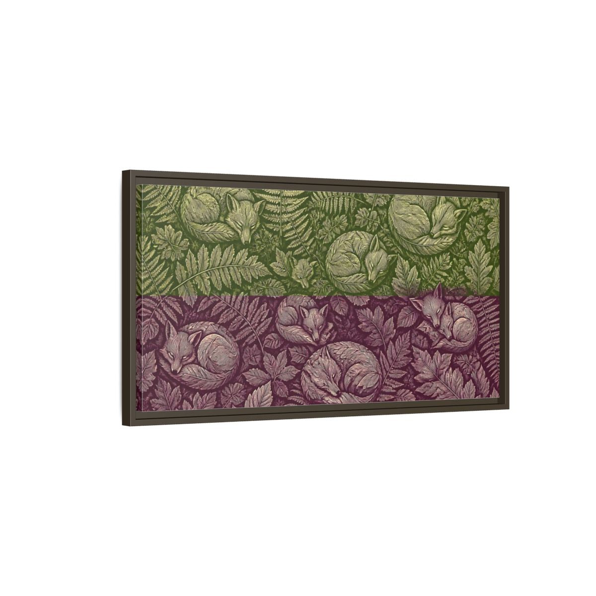 Main Mockup. Sleeping Foxes In Ferns shown as framed canvas print