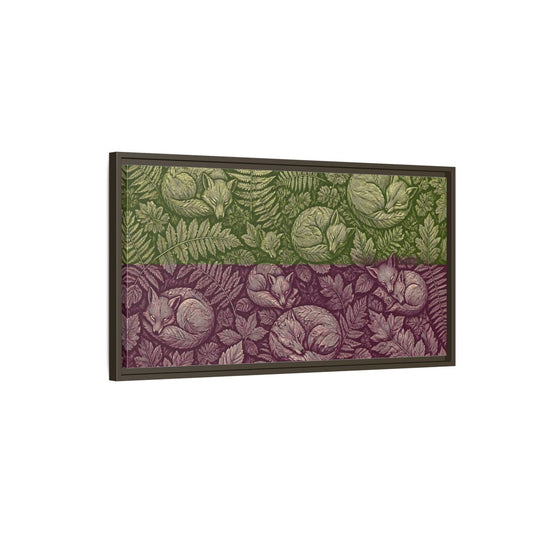 Main Mockup. Sleeping Foxes In Ferns shown as framed canvas print