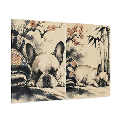 Side Mockup 1. Sleeping French Bulldog Pets shown as canvas print