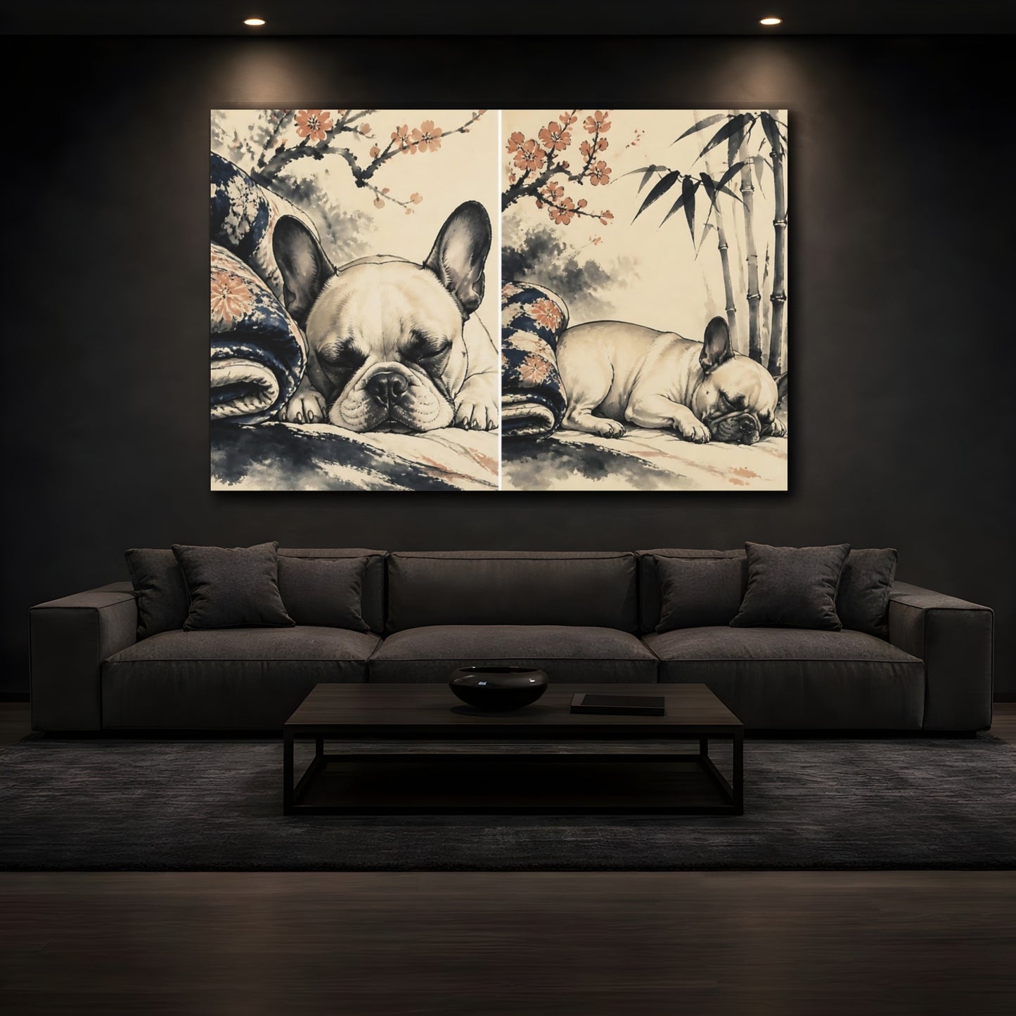 Mockup 3. Sleeping French Bulldog Pets shown as canvas print
