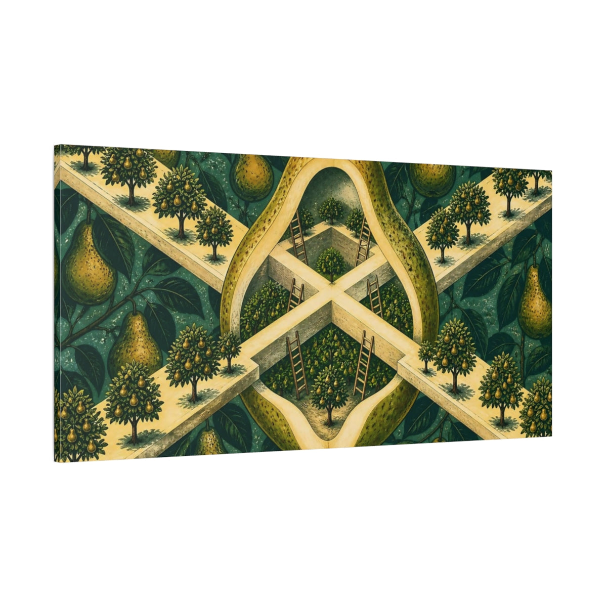 Side Mockup 2. Sliced Pear Illusion shown as canvas print