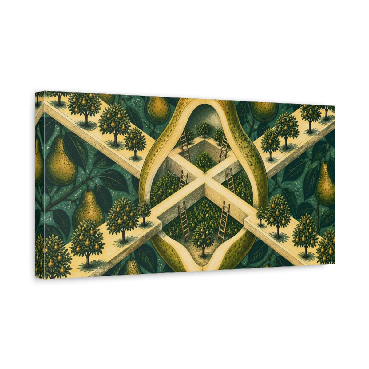 Side Mockup 3. Sliced Pear Illusion shown as canvas print