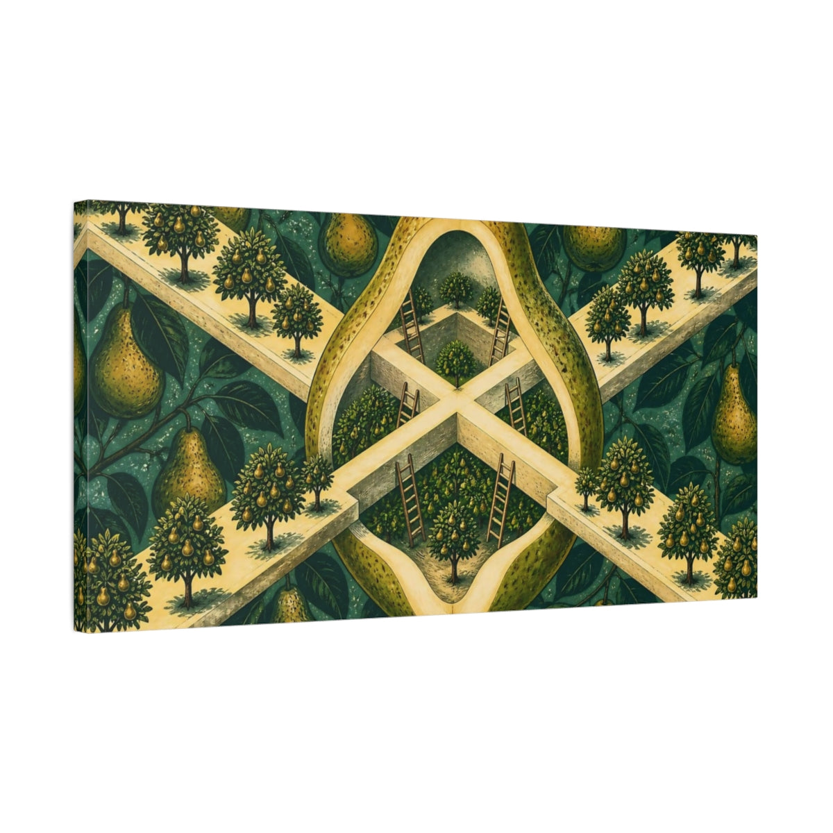 Side Mockup 1. Sliced Pear Illusion shown as canvas print