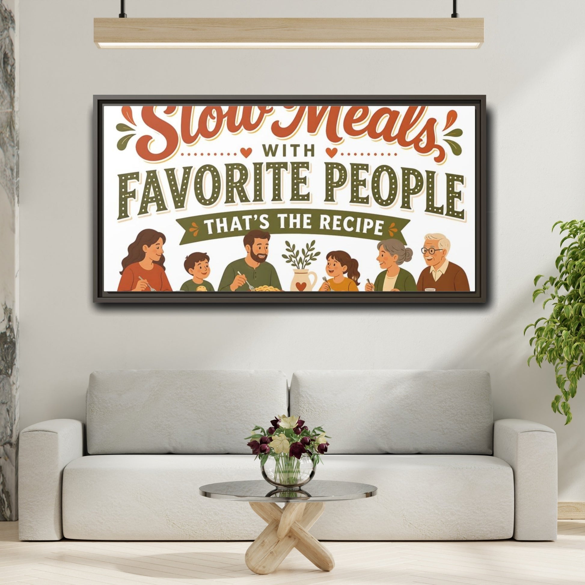 Mockup 2. Slow Meals With Loved Ones shown as framed canvas print