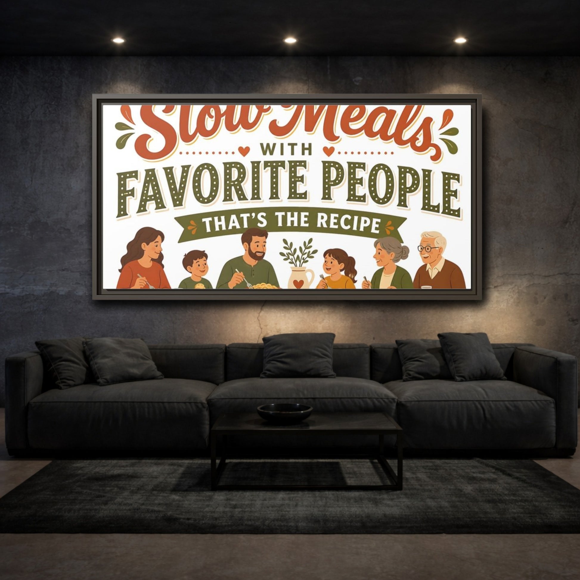 Mockup 3. Slow Meals With Loved Ones shown as framed canvas print