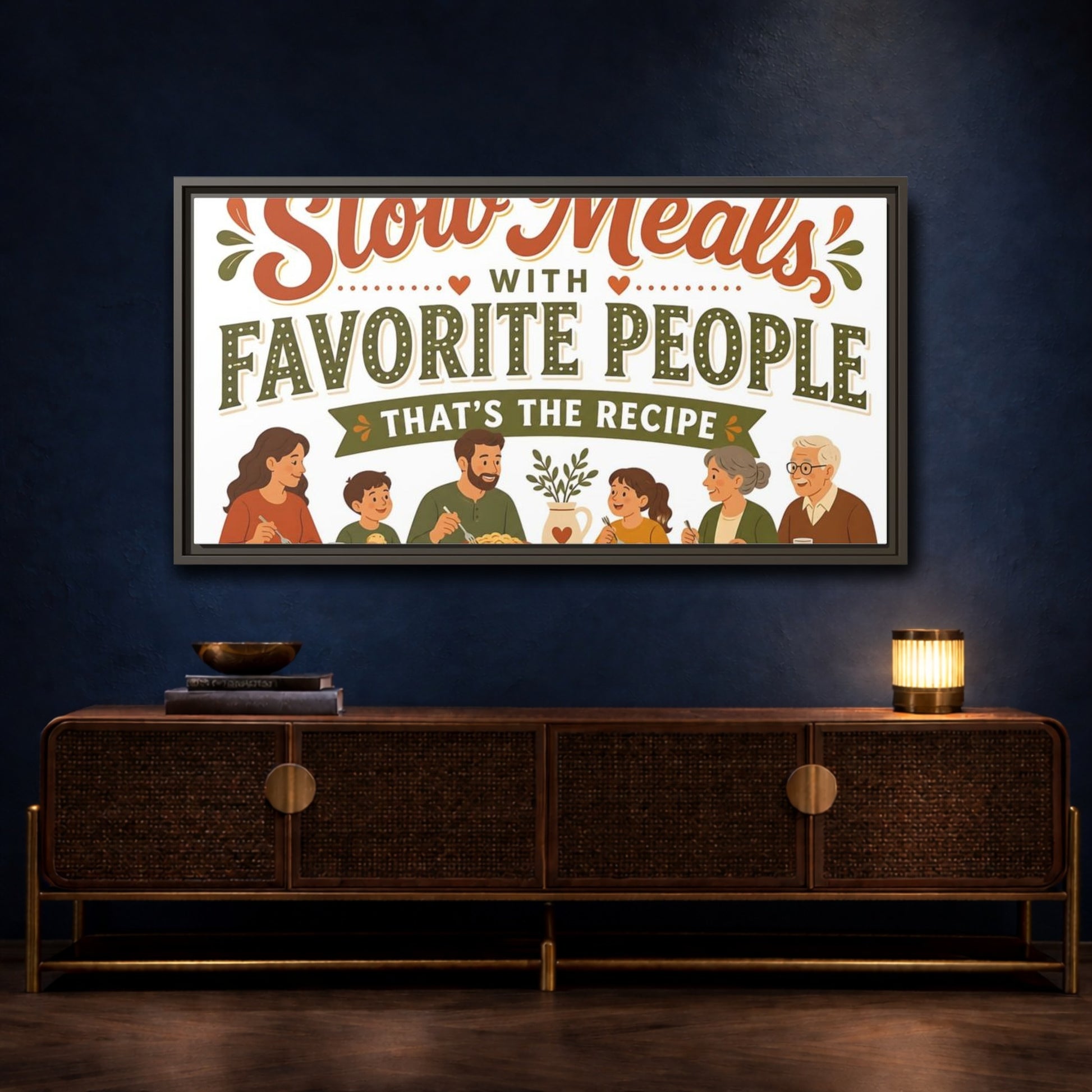Mockup 4. Slow Meals With Loved Ones shown as framed canvas print