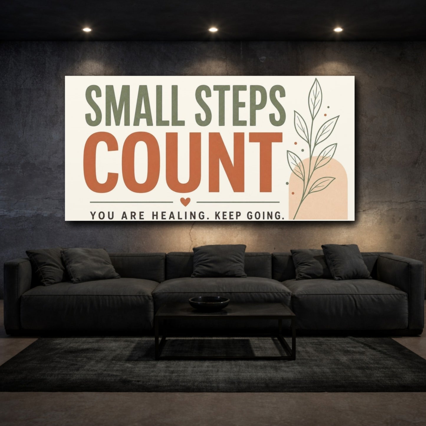 Mockup 3. Small Steps Count shown as canvas print