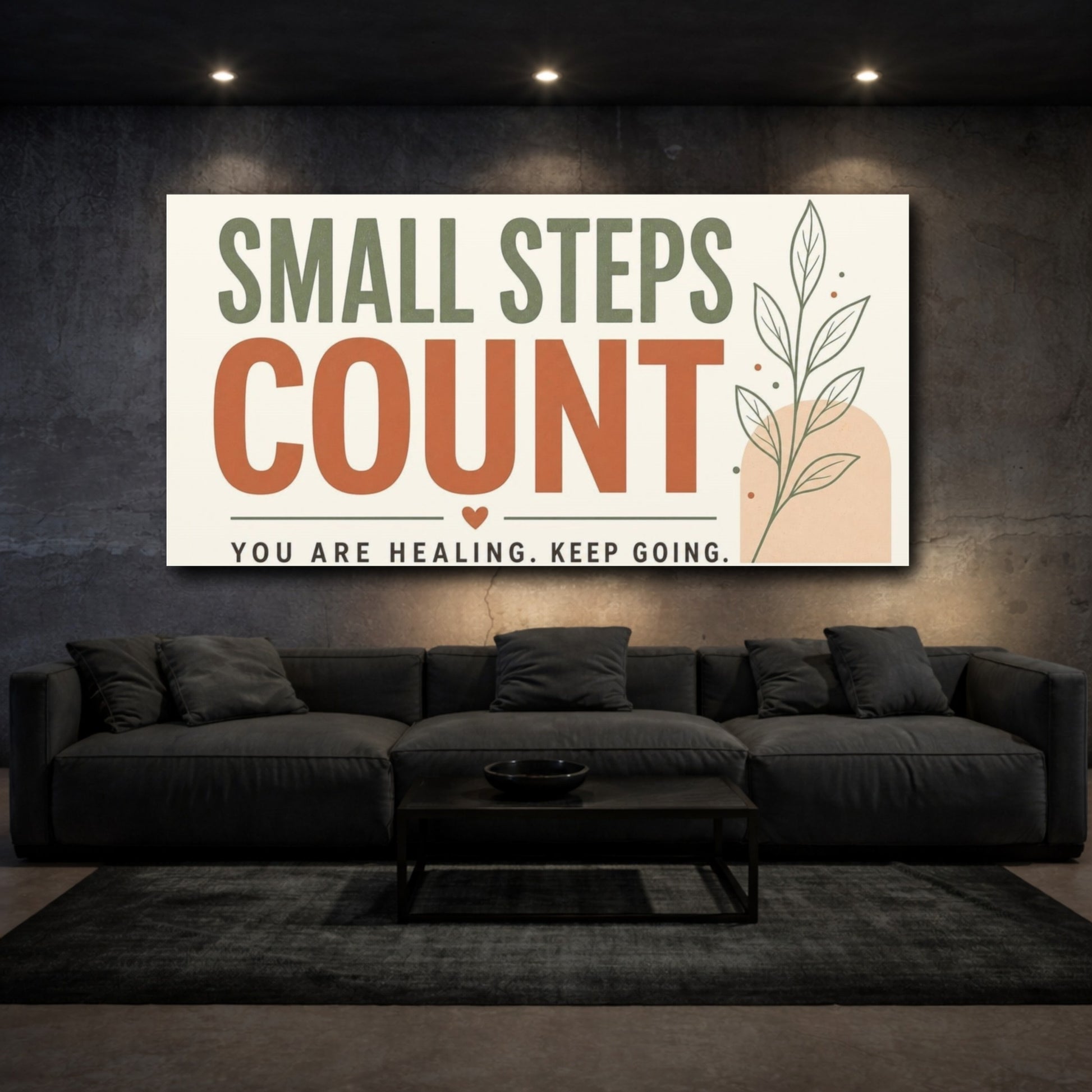 Mockup 3. Small Steps Count shown as canvas print