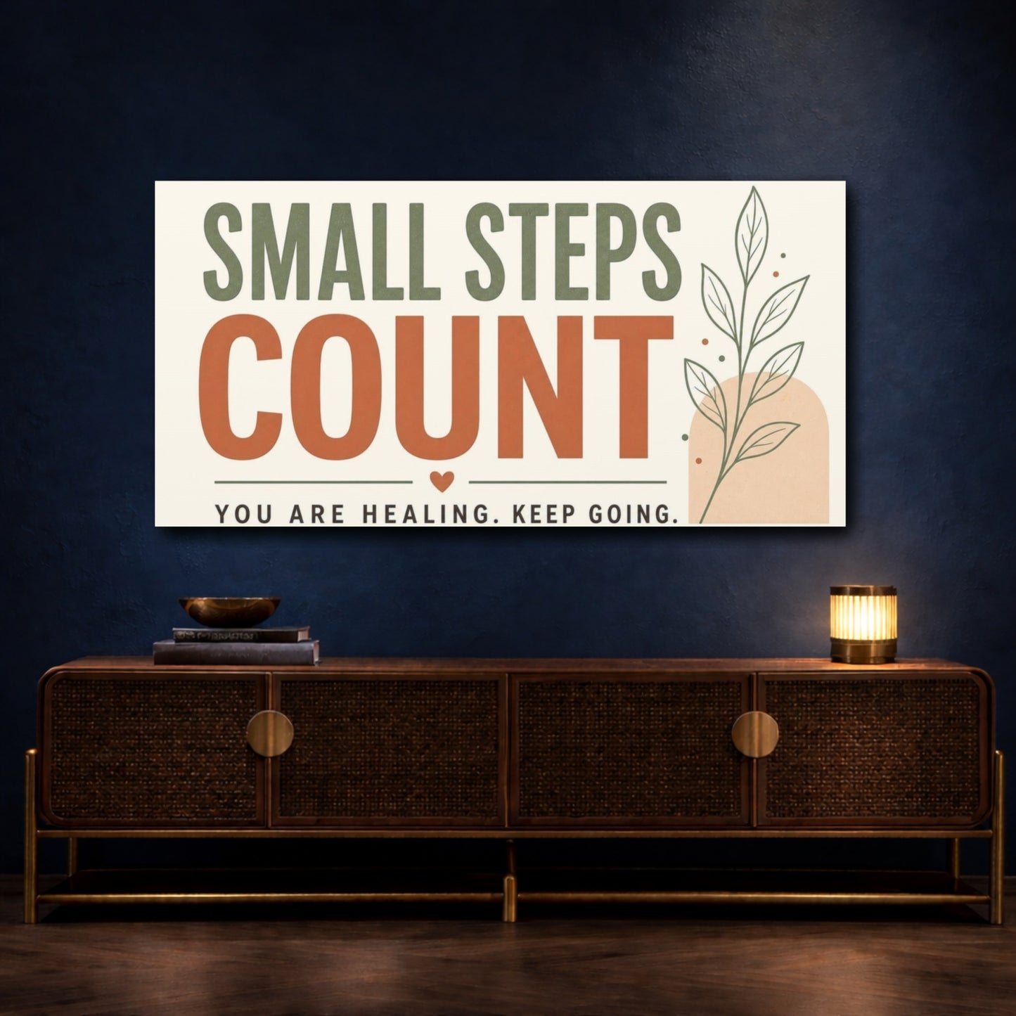 Mockup 4. Small Steps Count shown as canvas print