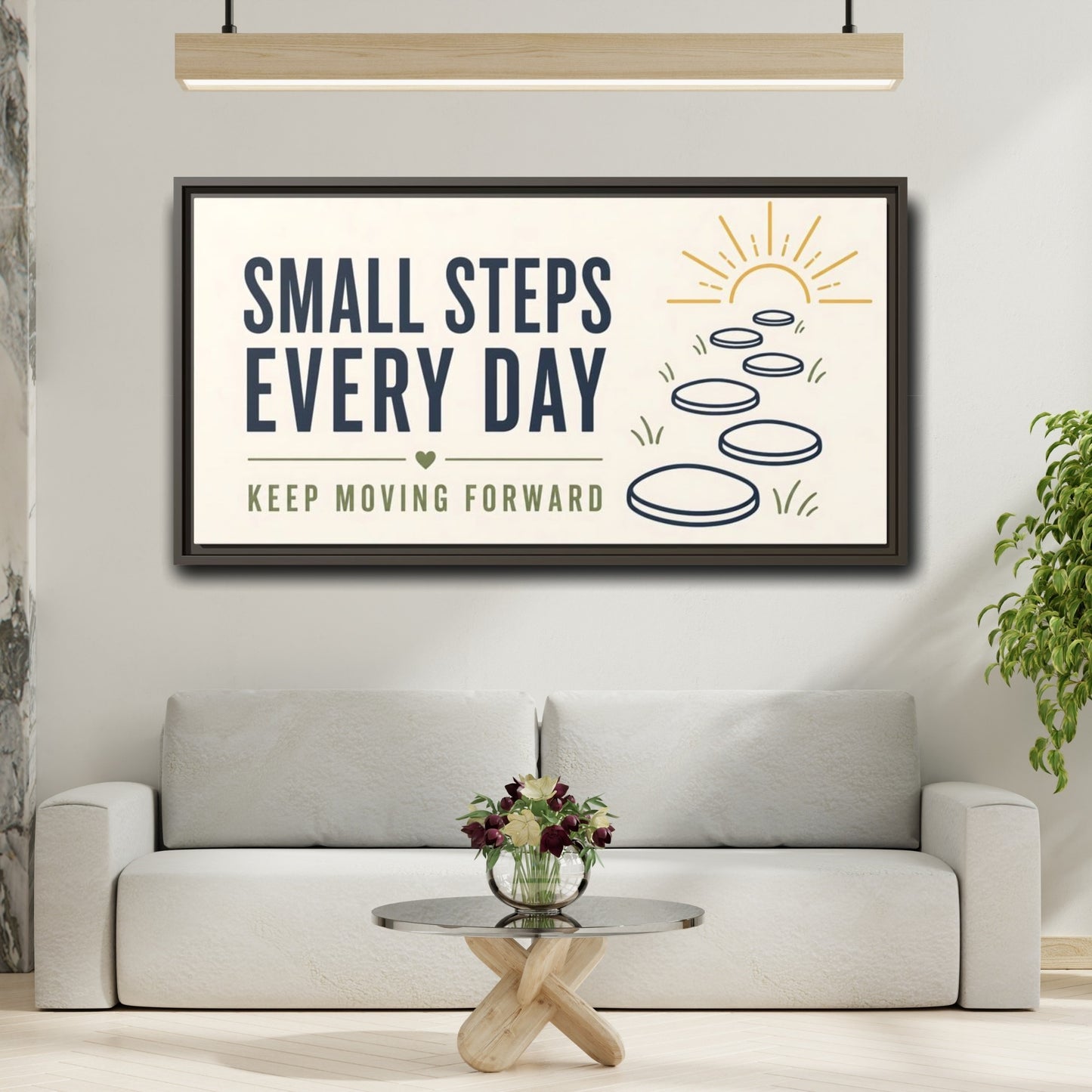 Mockup 2. Small Steps Every Day shown as framed canvas print
