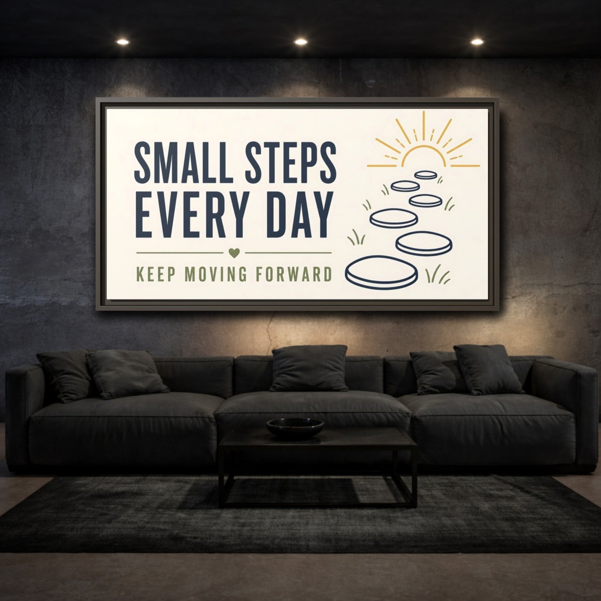 Mockup 3. Small Steps Every Day shown as framed canvas print