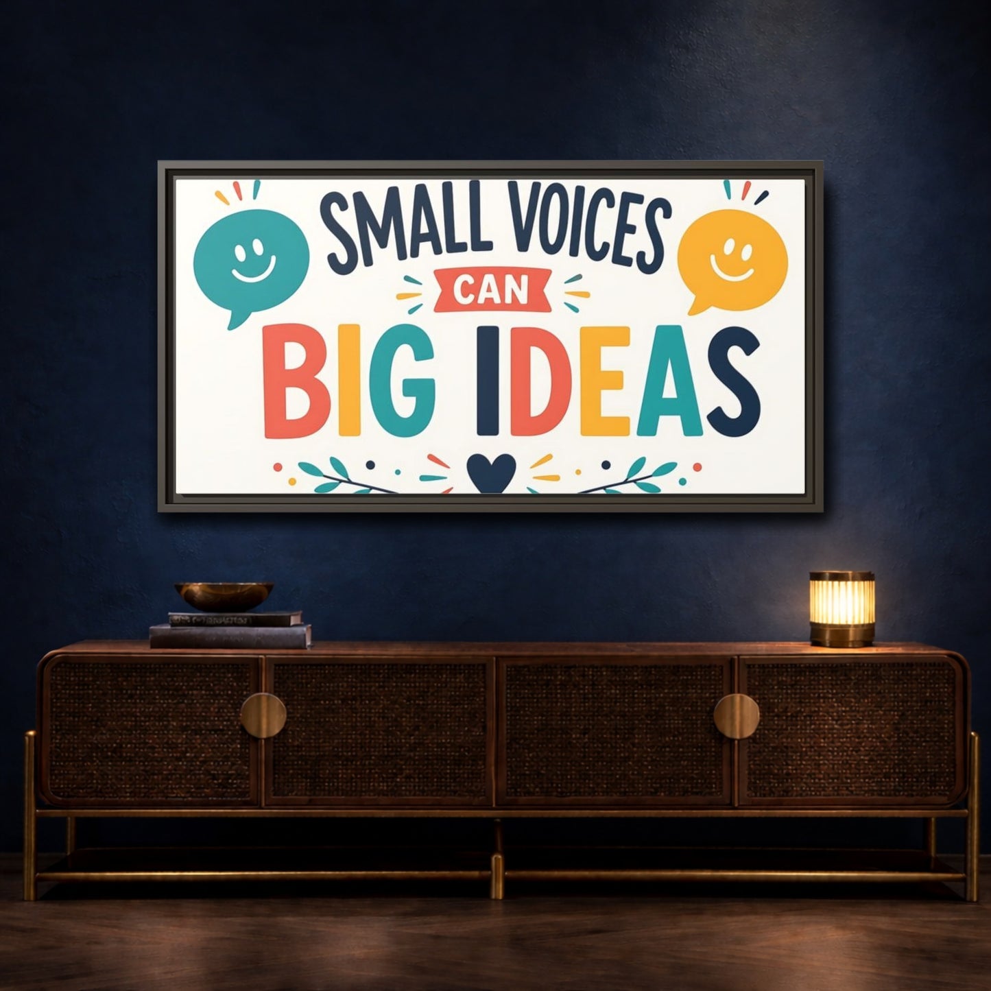 Mockup 4. Small Voices Big Ideas shown as framed canvas print
