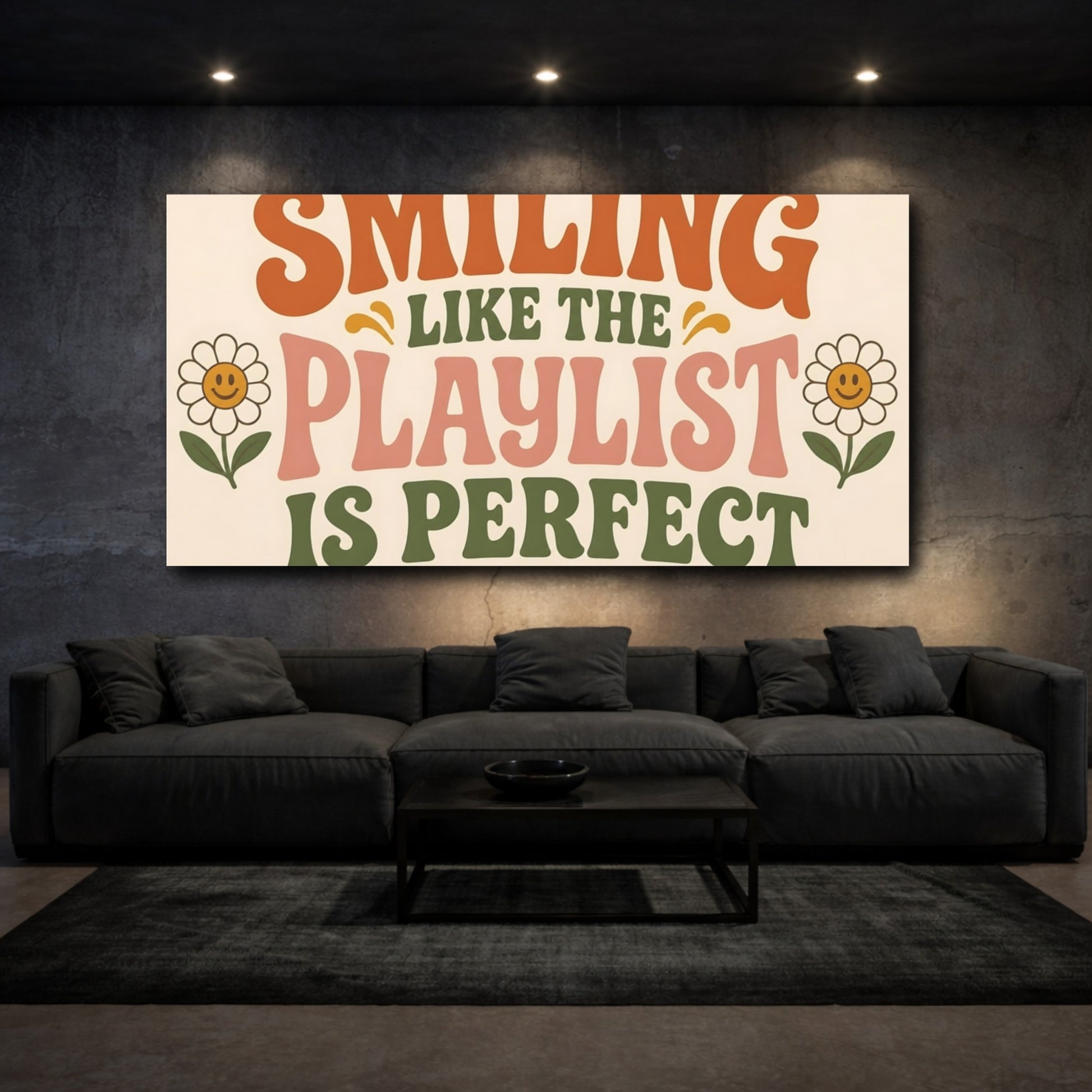 Mockup 3. Smiling Like The Playlist shown as canvas print