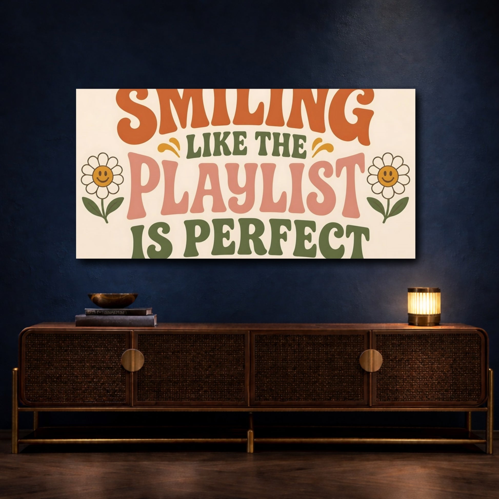 Mockup 4. Smiling Like The Playlist shown as canvas print