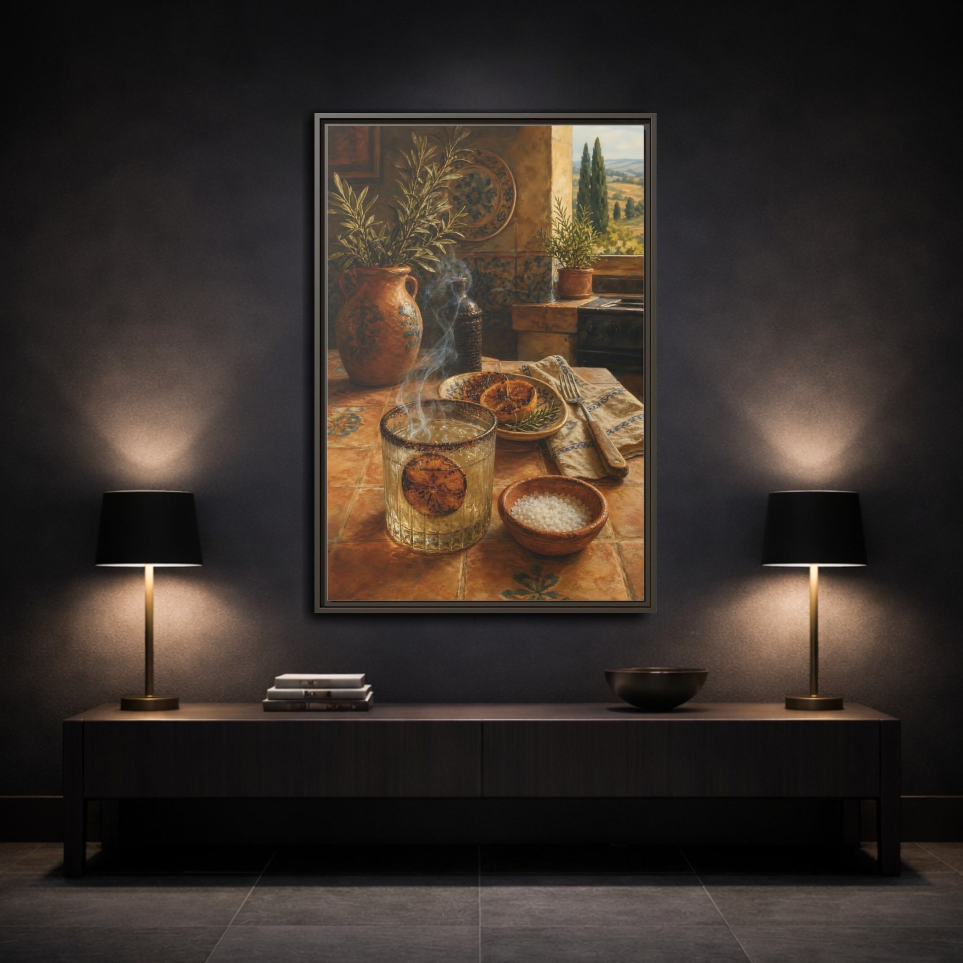 Mockup 3. Smoked Citrus & Herbs shown as framed canvas print