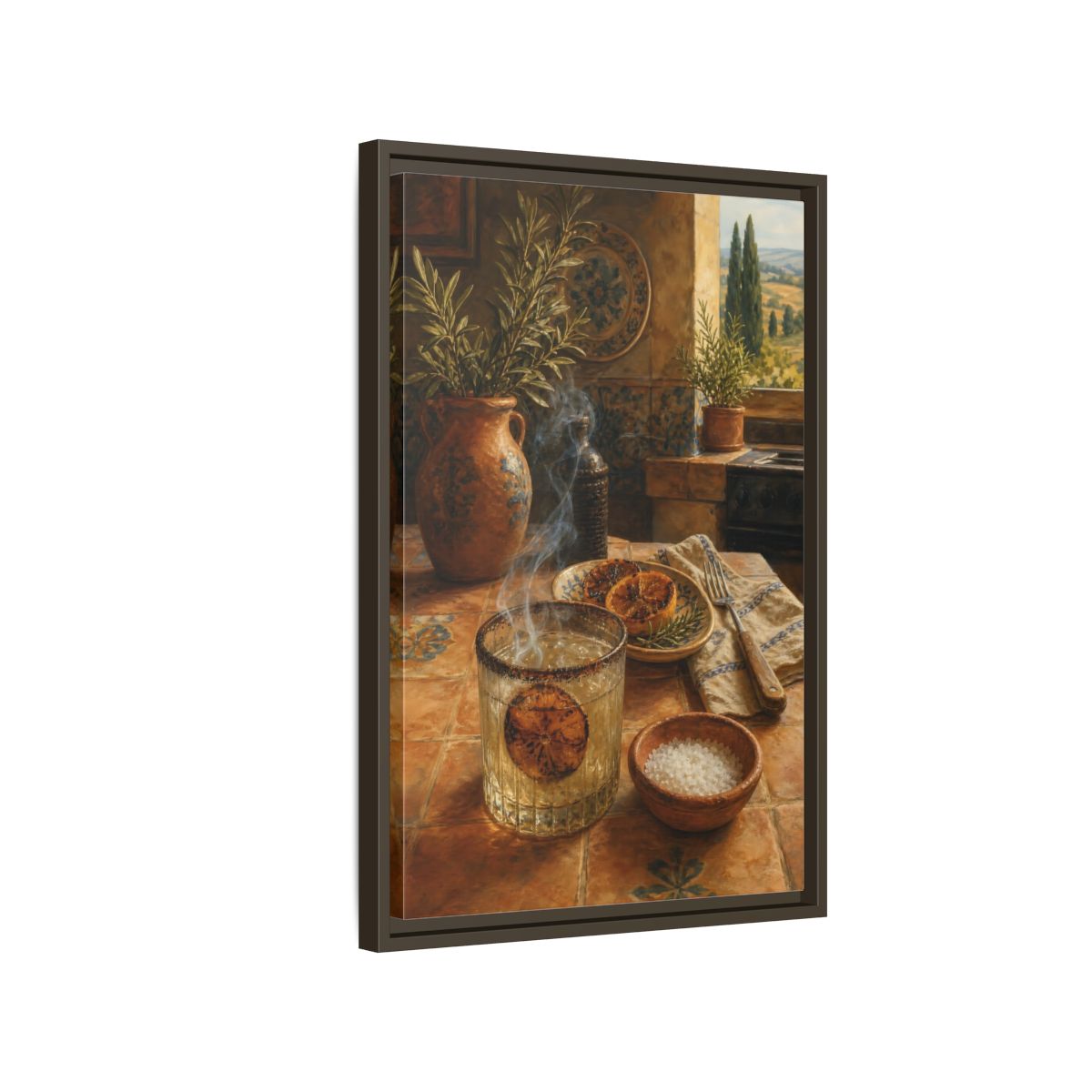 Side Mockup 2. Smoked Citrus & Herbs shown as framed canvas print