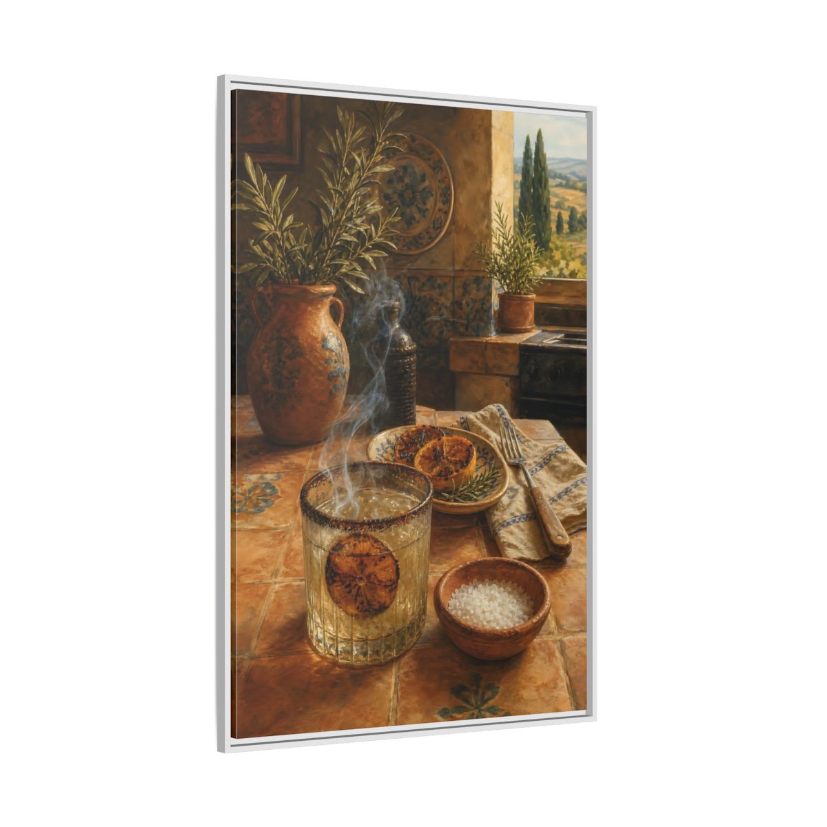 Side Mockup 7. Smoked Citrus & Herbs shown as framed canvas print