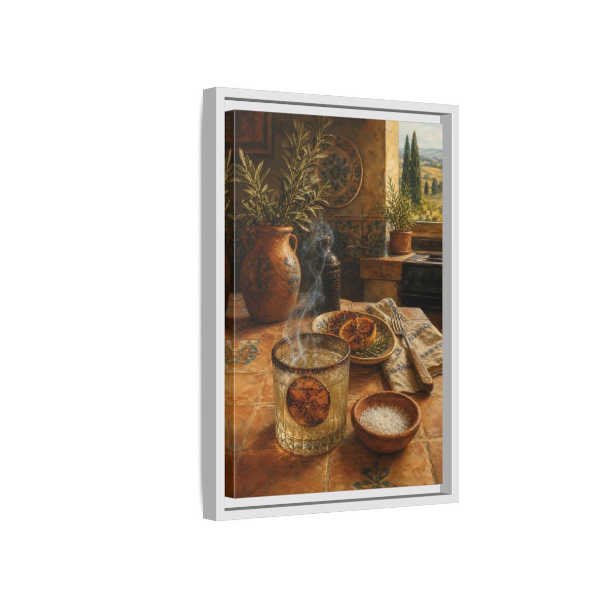 Side Mockup 4. Smoked Citrus & Herbs shown as framed canvas print