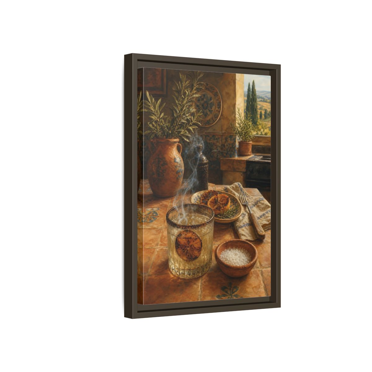 Side Mockup 5. Smoked Citrus & Herbs shown as framed canvas print
