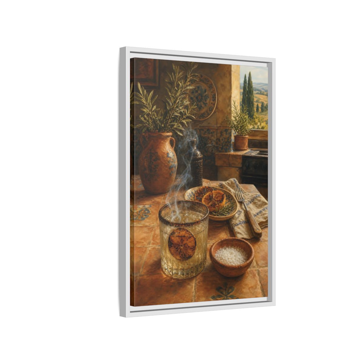 Side Mockup 1. Smoked Citrus & Herbs shown as framed canvas print