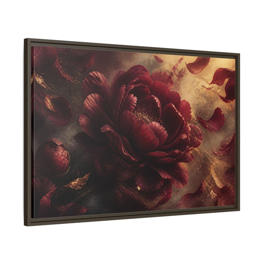 Main Mockup. Smoky Burgundy Peony shown as framed canvas print